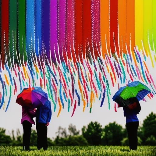 Couple in Multicolored Crayon Rain Drawing