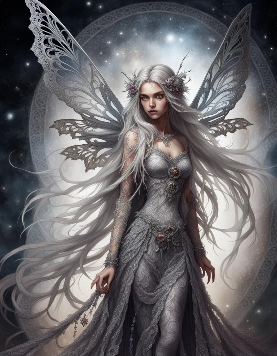 Beautiful Fairy in Silver Lace Attire