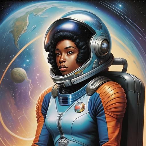 Retro Comic Art: Black Woman in Spacesuit