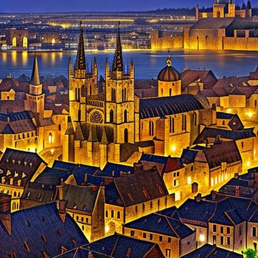 Medieval Cityscape at Night