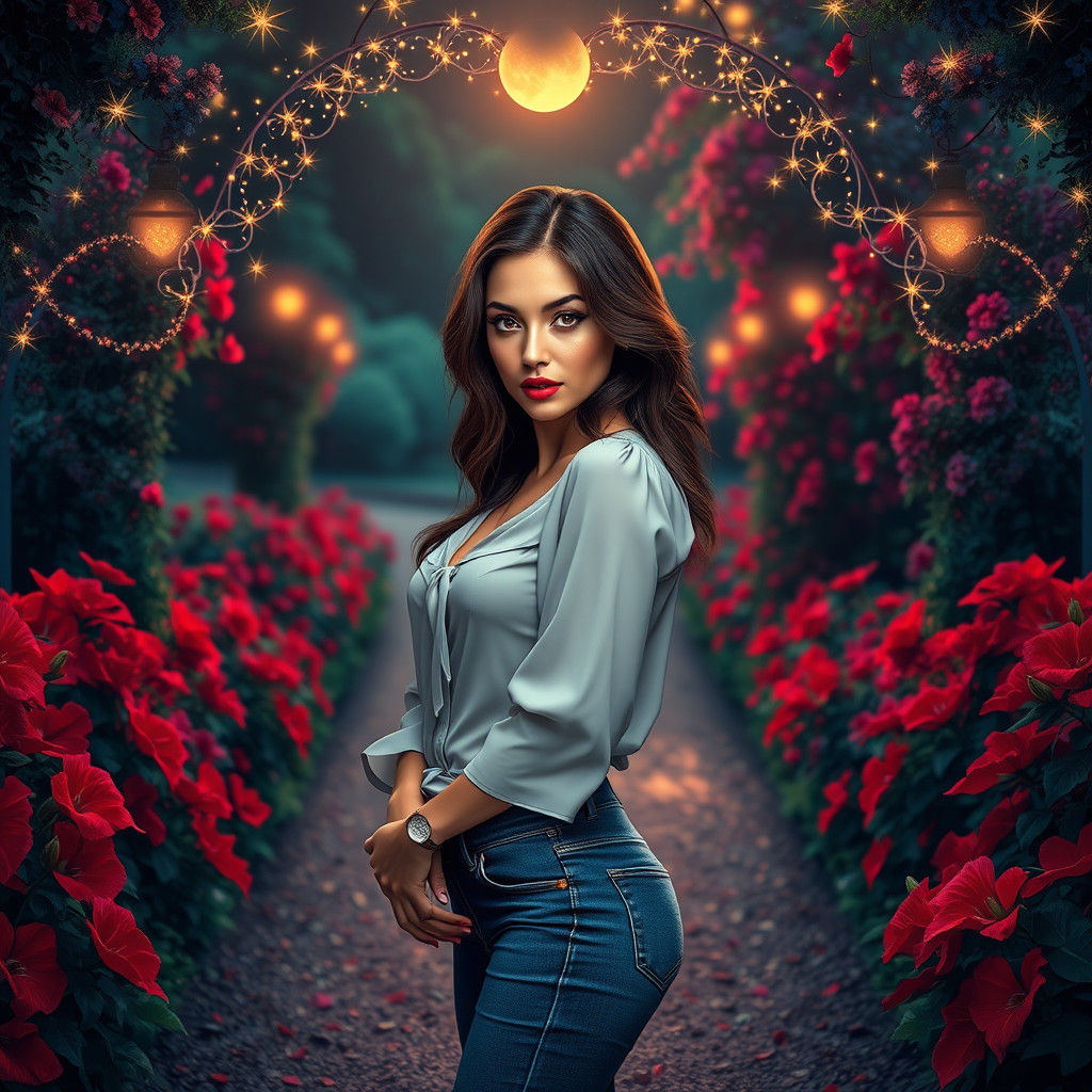 Enchanting Woman in Romantic Garden, Fantasy Art