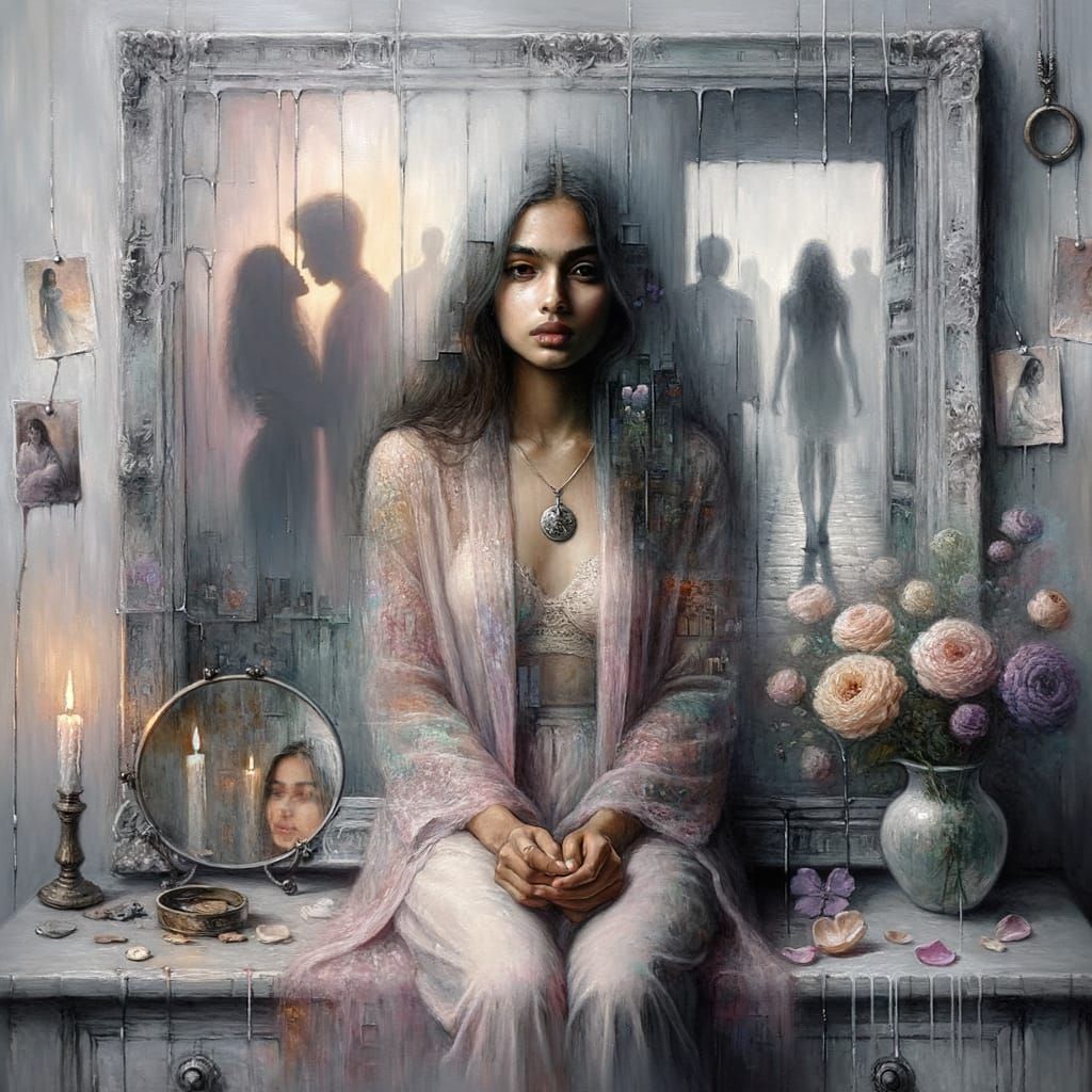 A Young Woman's Unspoken Longing in Haunting Oil Painting