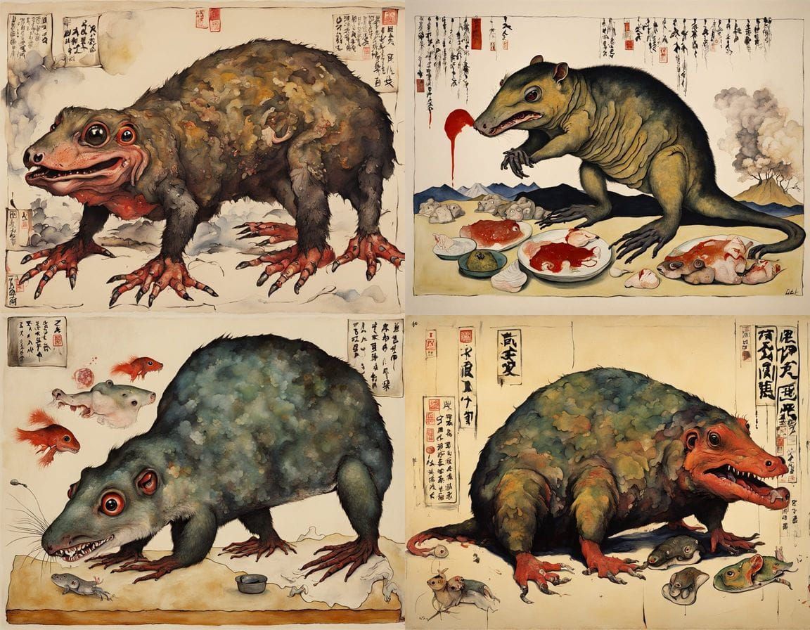 Surreal Japanese Beast with Mutant Scales and Deformed Featu...