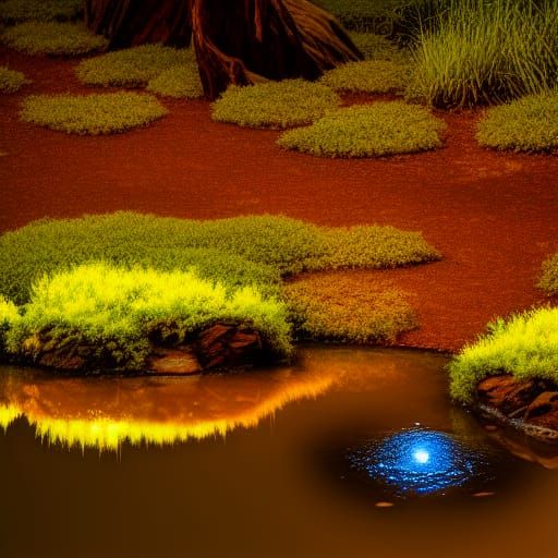 Glowing Golden Pond Reflecting Blood Moon