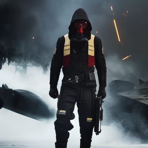 Futuristic Soldier in Hooded Cloak, Digital Painting