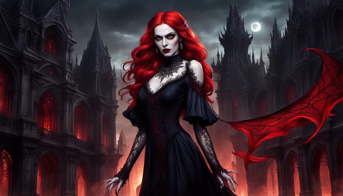 Vampire Goddess in Fantasy City, Photorealistic Digital Art