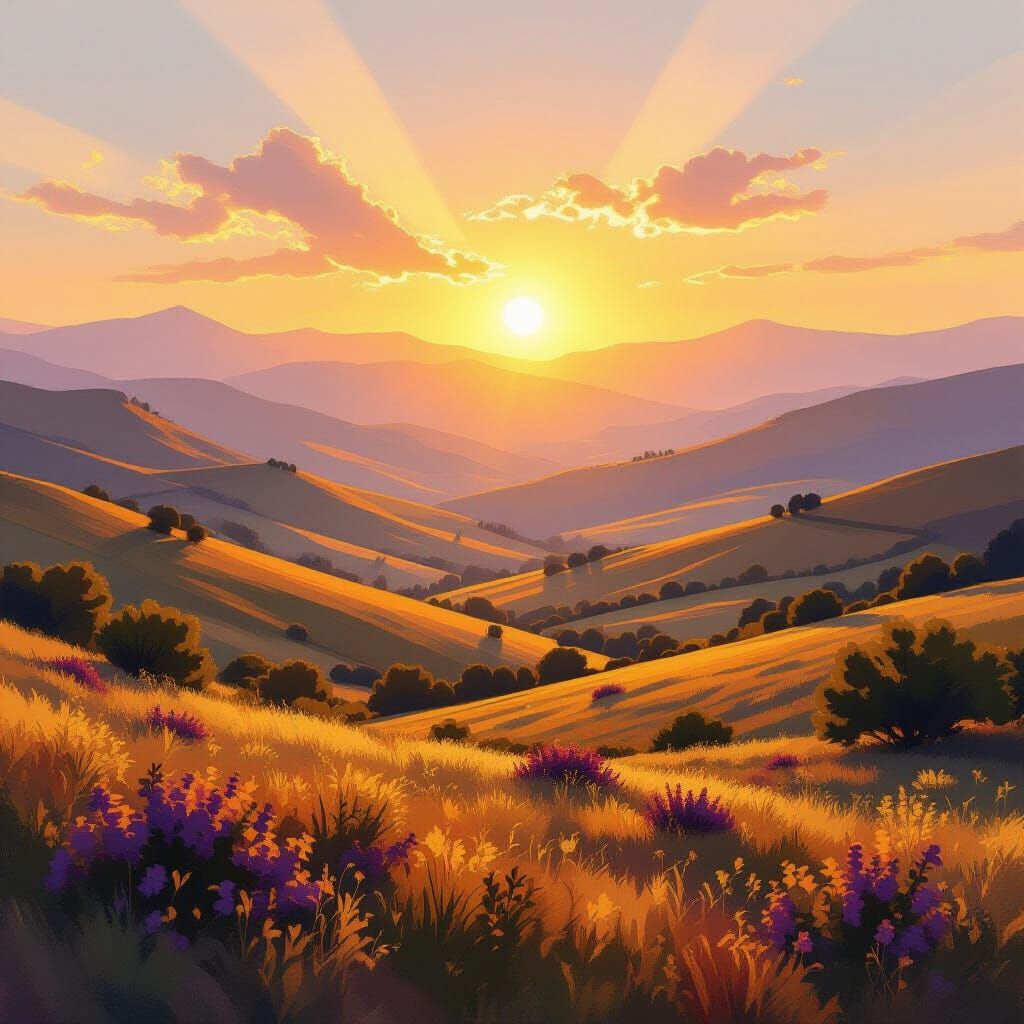 Golden Hour Landscape Painting
