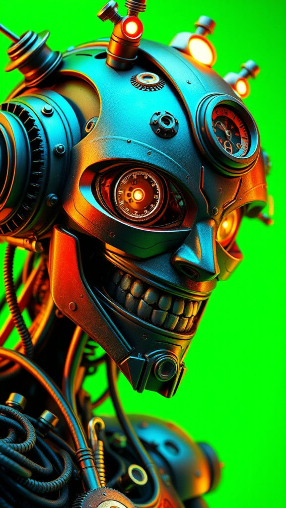 Cyberpunk Clockwork Robot with Human Face