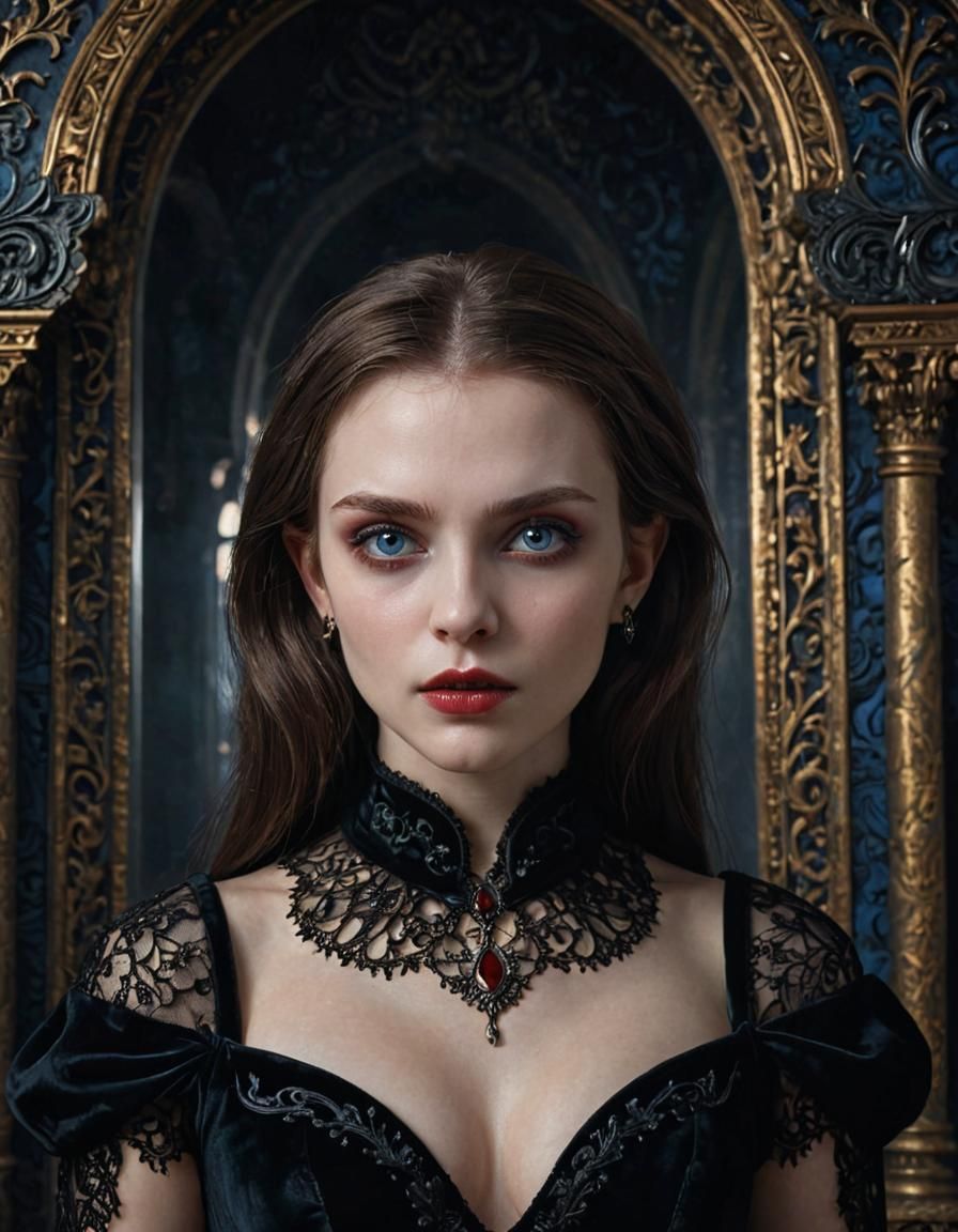 Vampire in Velvet Dress: Hyper-Realistic Digital Art