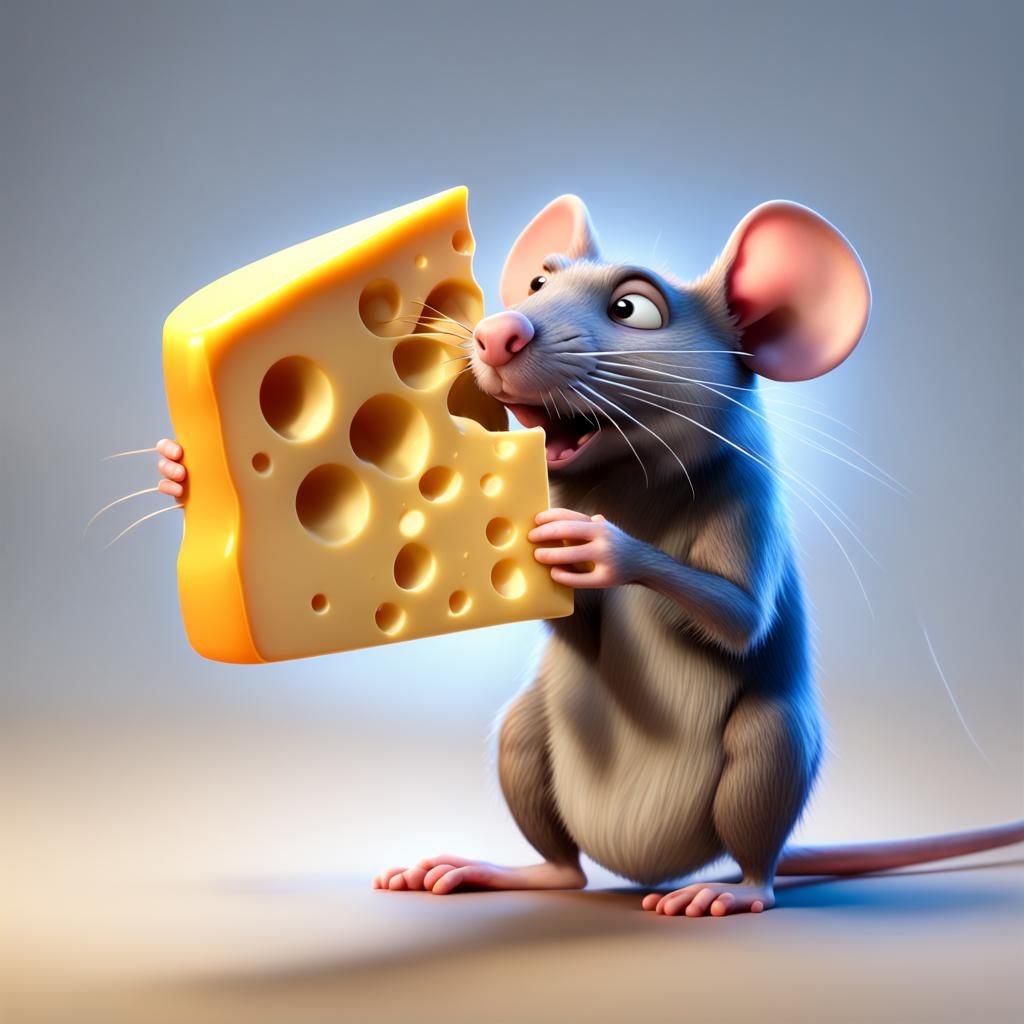 Rat Eating Cheese: 3D Digital Art