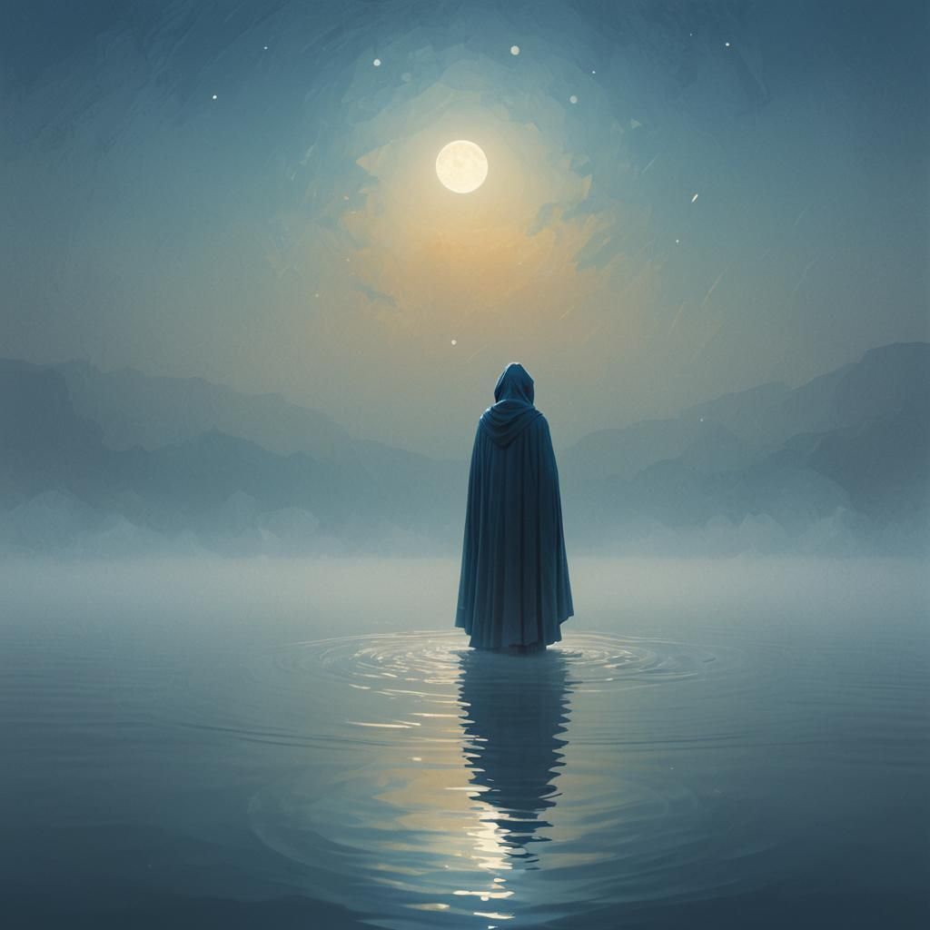 Mysterious Figure in Fog: A Minimalist Digital Painting