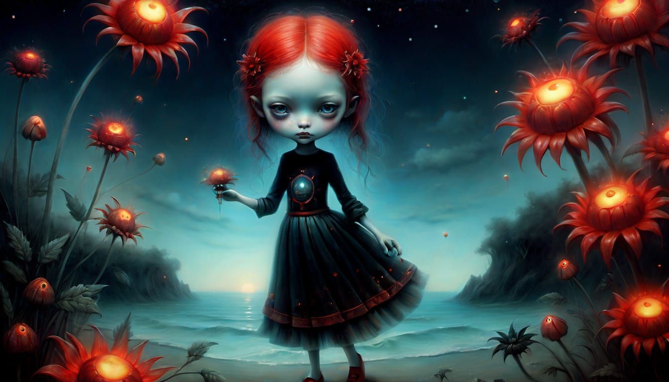 Hyperrealistic Fantasy Alien in a Surreal Cosmic Garden