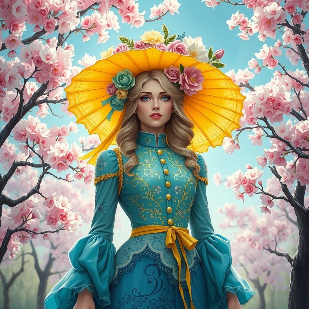 Elegant Victorian Lady in Whimsical Sakura Bloom