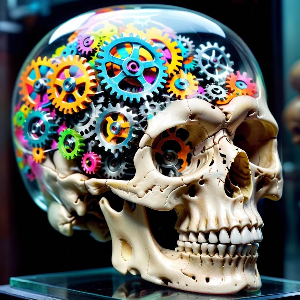 Intricate Clear Skull with Tiny Men