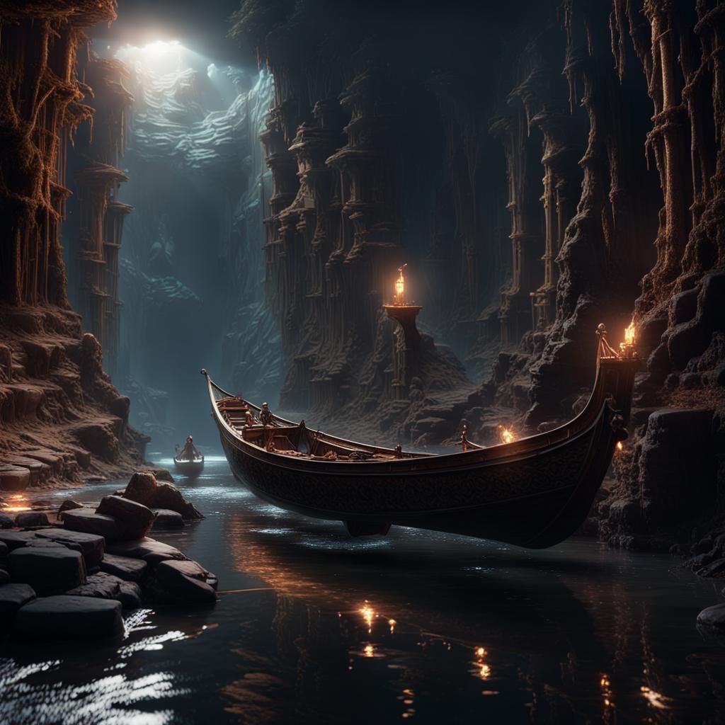 River Styx Underworld: Photorealistic Dark Fantasy Art