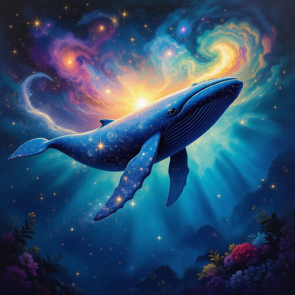 Cosmic Whale Breaching Nebula Ocean