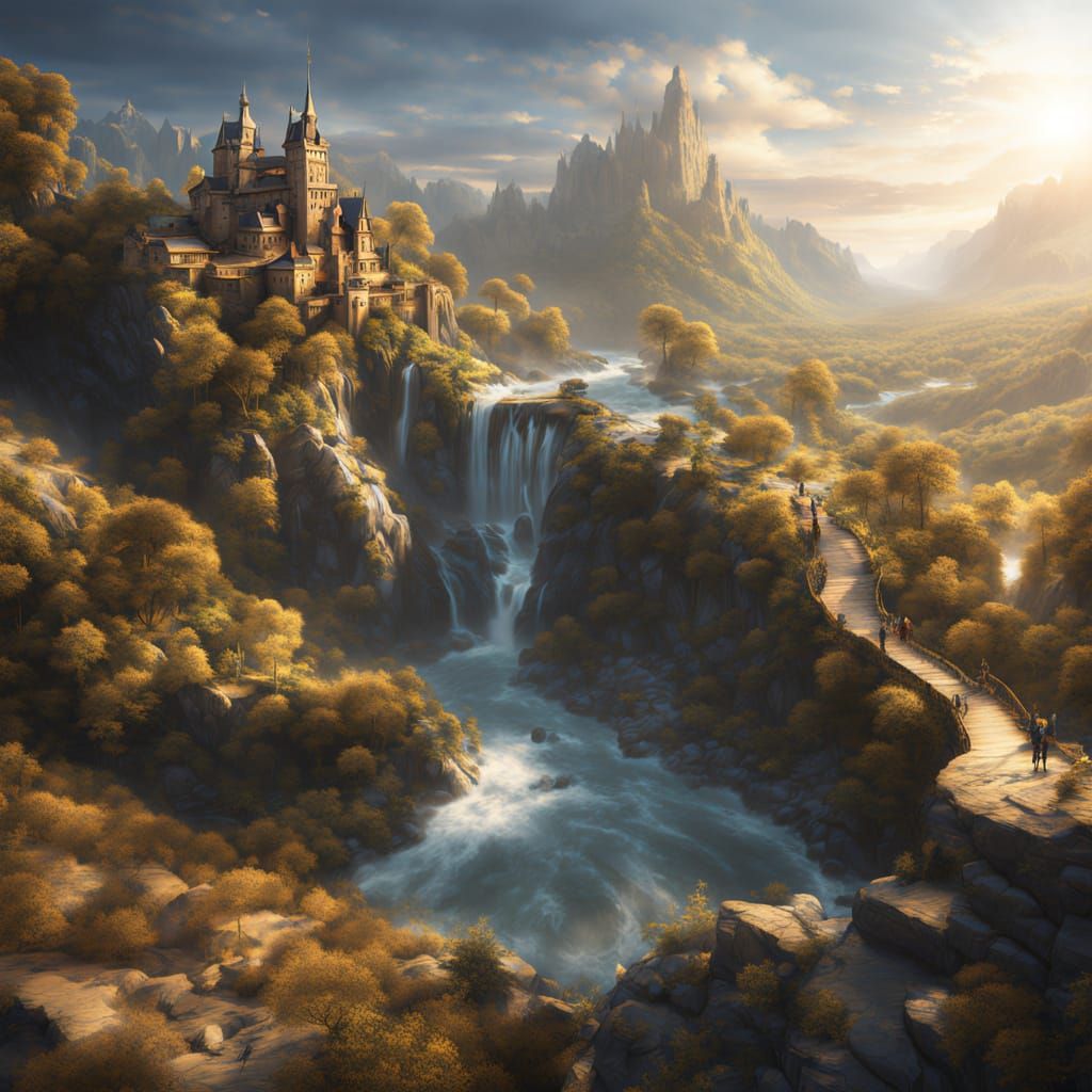 Fantasy Castle Inside Fractured Glass Pocket Watch