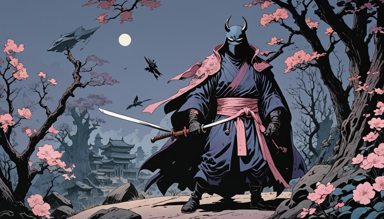 Giant Ninja Rabbit with Flaming Swords