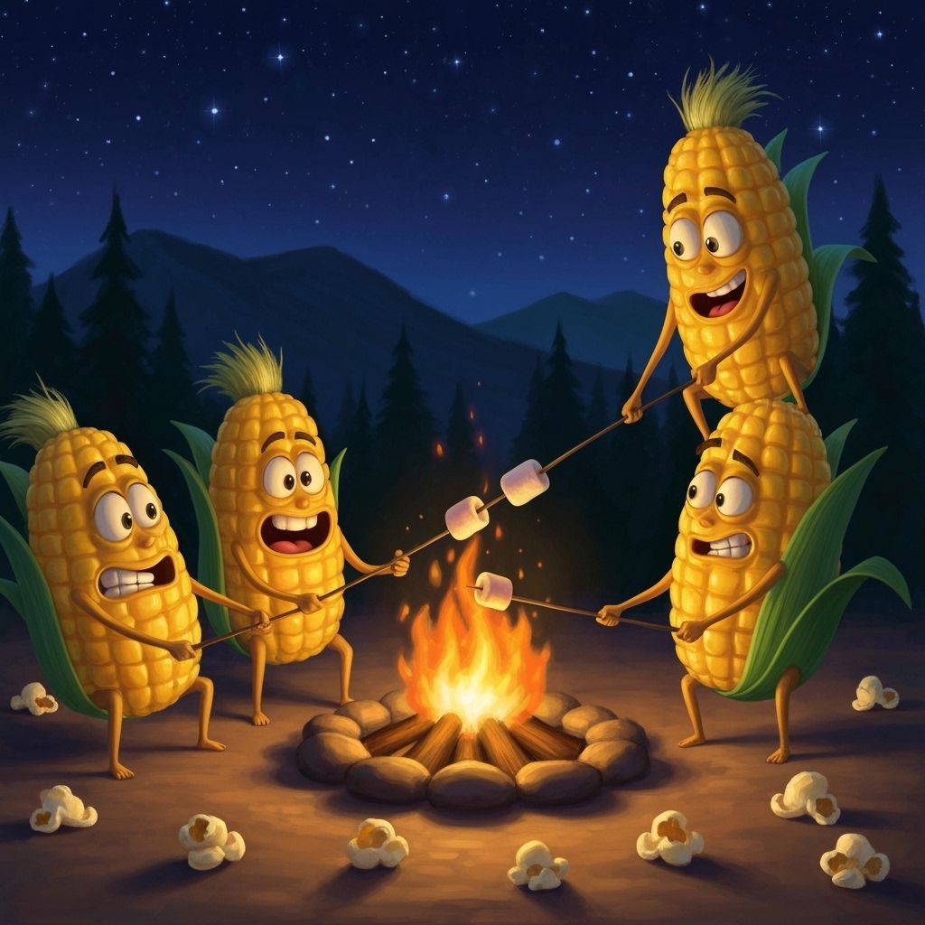 Corn Kernels Roasting Marshmallows: Disney-Pixar Style