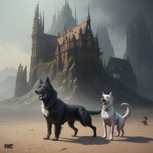 Fantastical Dog Family in Detailed Matte Painting