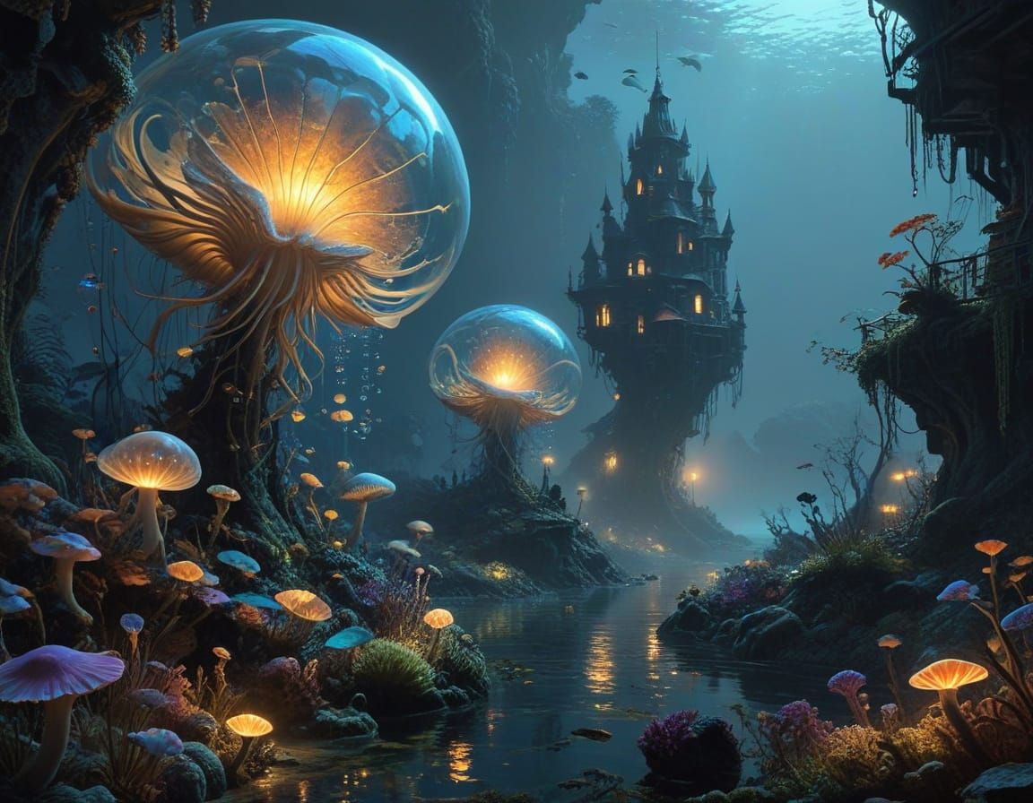 Underwater Metropolis in Luminous Depths