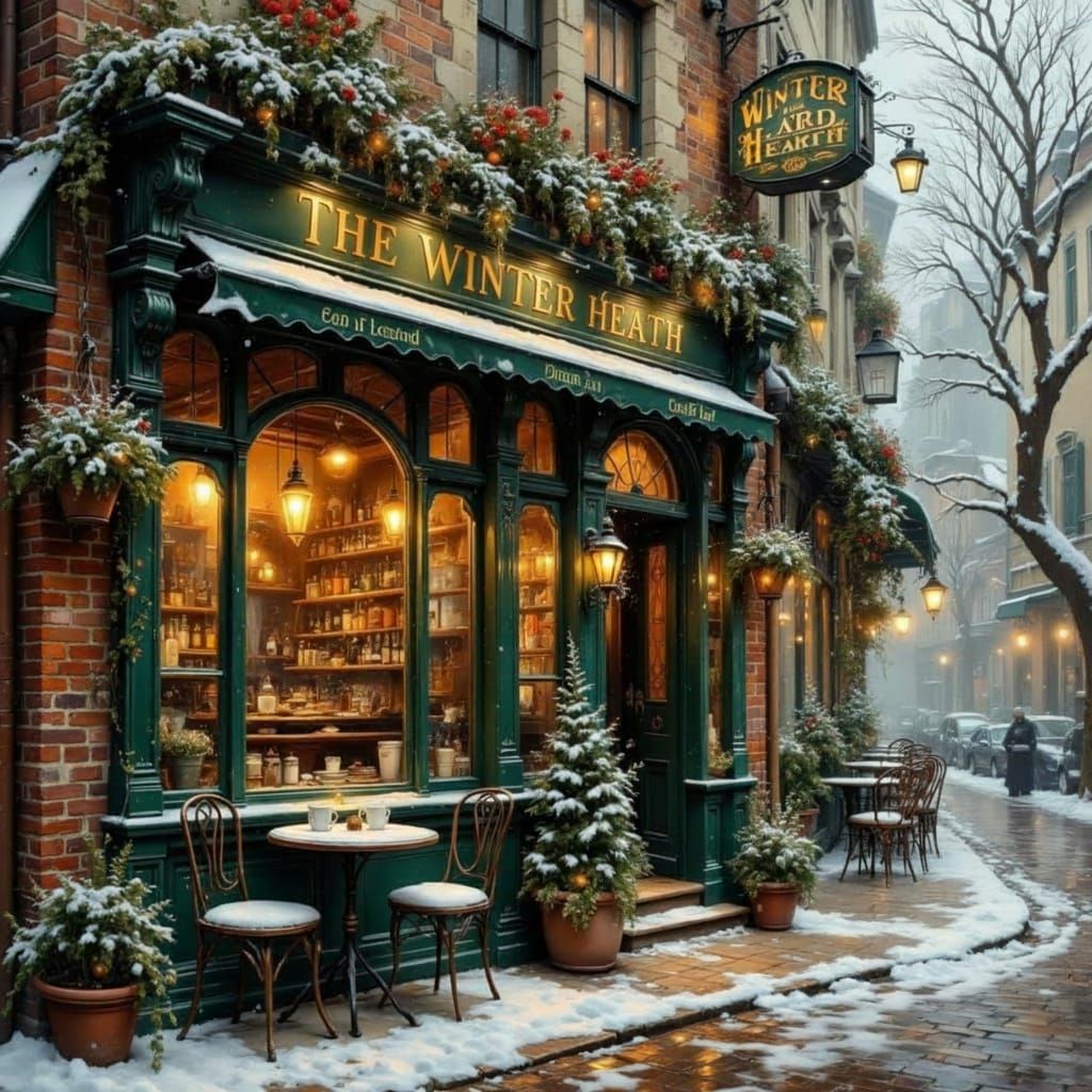 Cozy Winter Cafe Facade in European Style