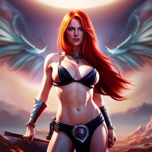 Fantasy Warrior with Red Hair and Sword