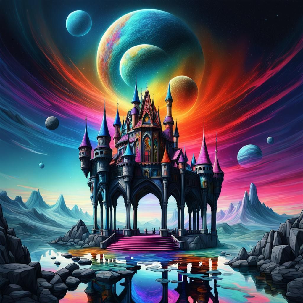 Psychedelic Fantasy Castle in Triadic Colors