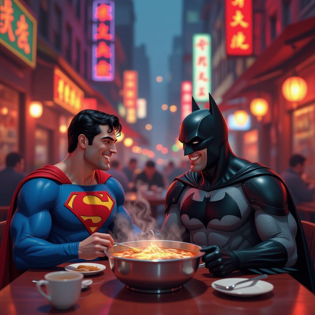 Superman and Batman Enjoy Hotpot Dinner in NYC
