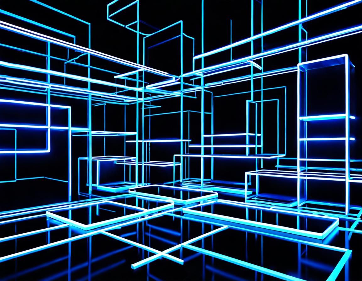 Neon Blue Lines and Boxes on White