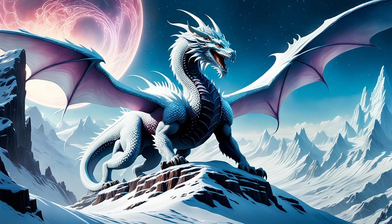 Exotic Ice Planet: White Dragon Silhouette in Double Exposur...