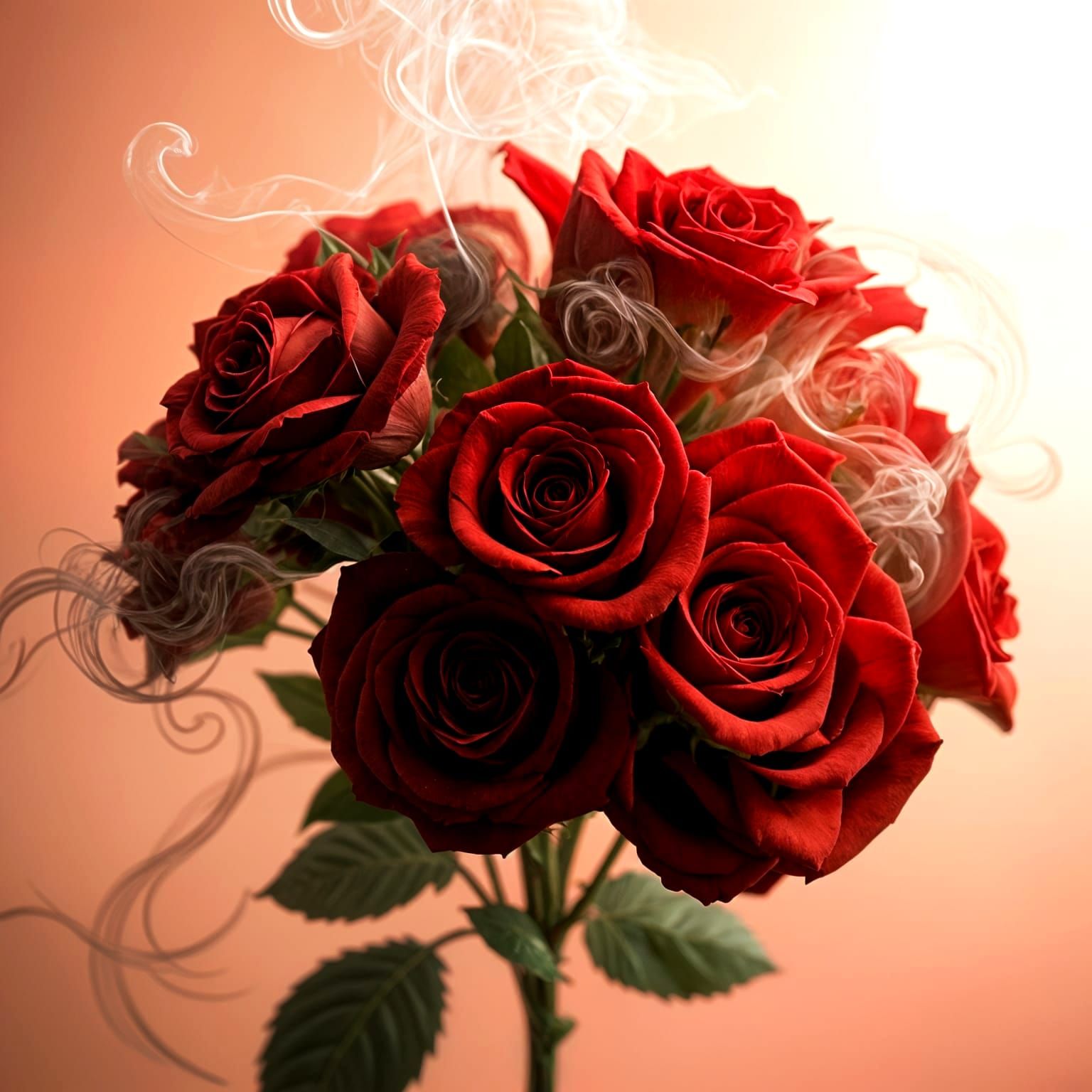 Red Smoke Roses: Realistic Detailed Bouquet