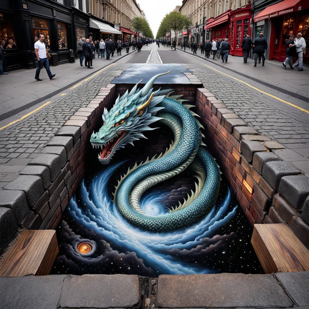 Fuming Dragon Emerges: 3D Trompe-l'oeil Illusion