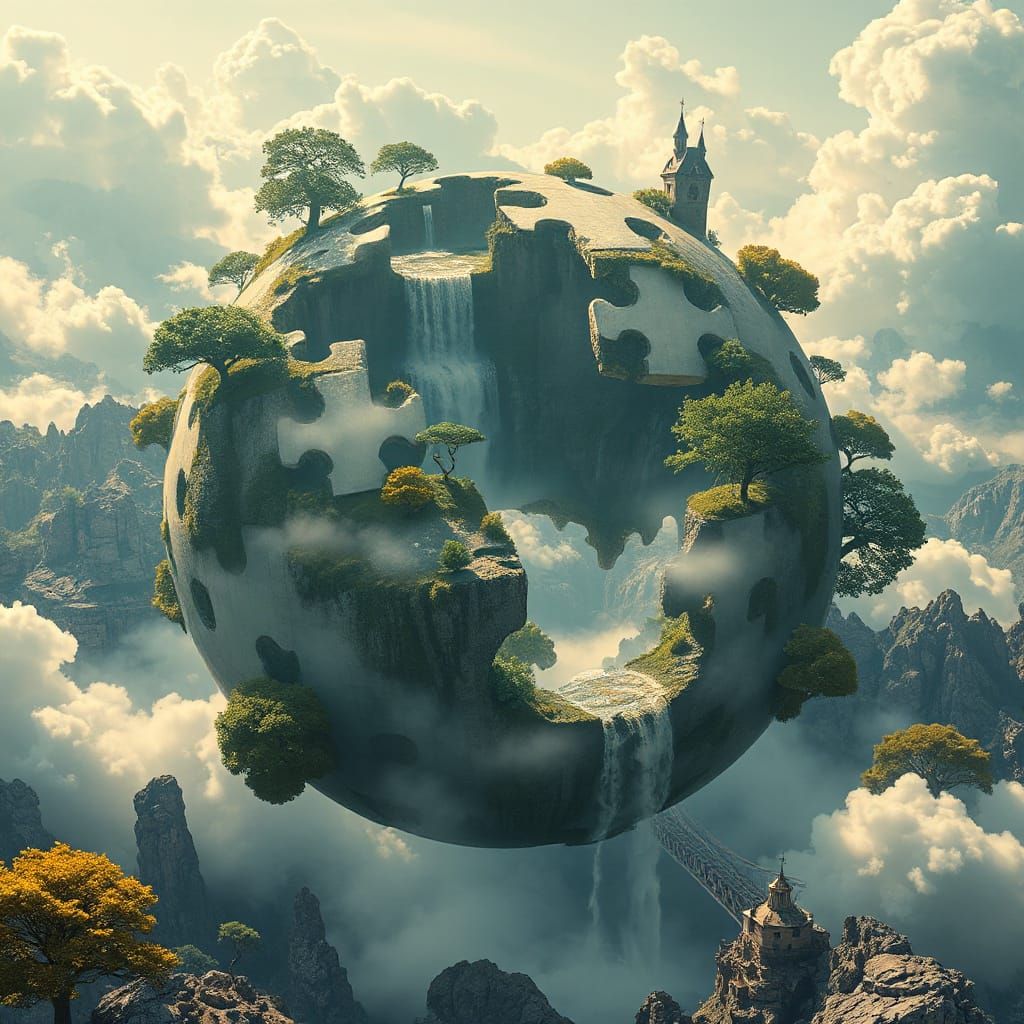 Colossal Puzzle Sphere World with Interconnected Realms