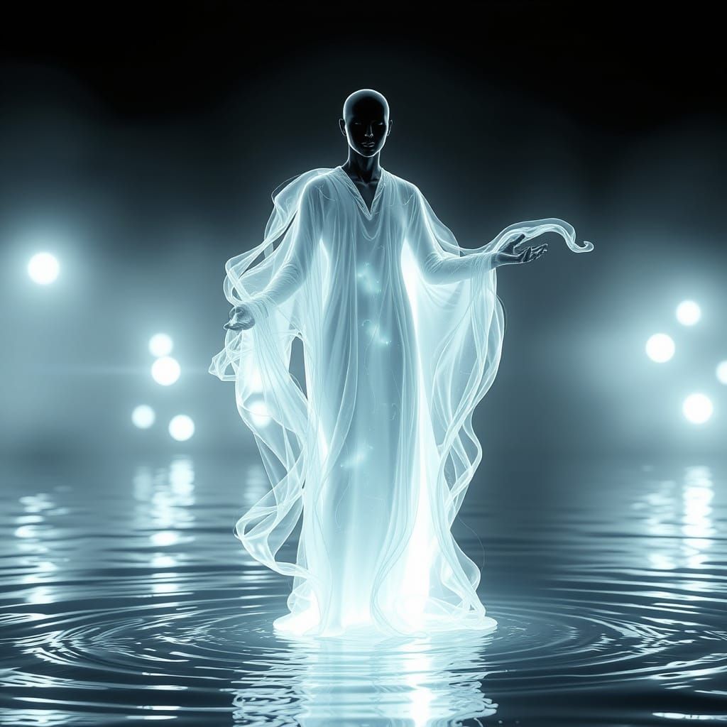 Ethereal Figure in Liquid Light: Surreal 3D Rendering