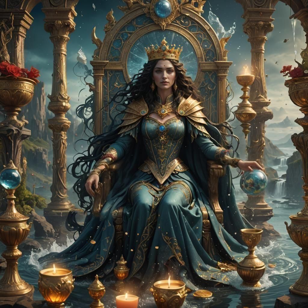 Queen of Cups Tarot Card in Fantasy Art Style