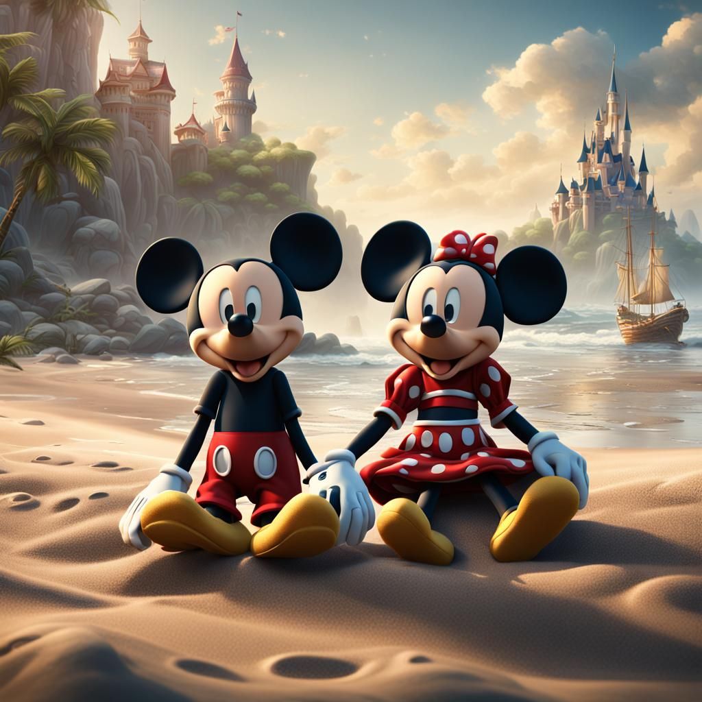Mickey and Minnie Mouse on a Beach, Matte Painting