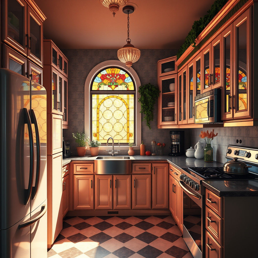 Retro American Kitchen in Apartment, Matte Painting