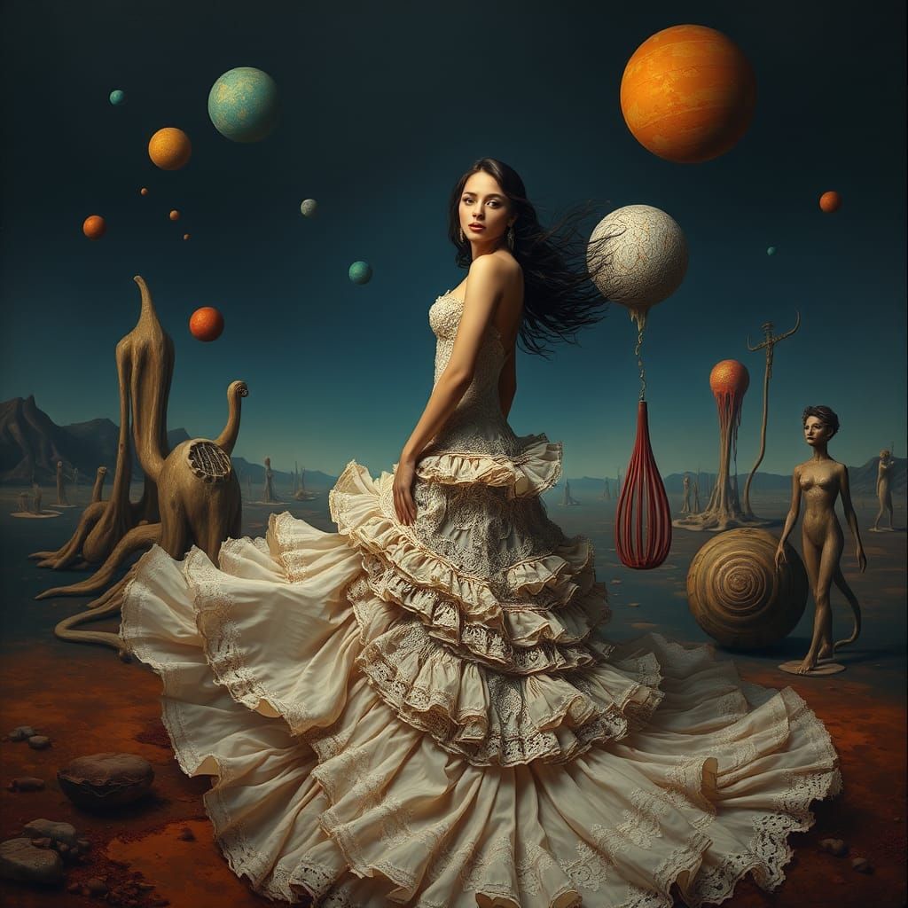 Surreal Woman in Dreamlike Landscape, Fantasy Concept Art