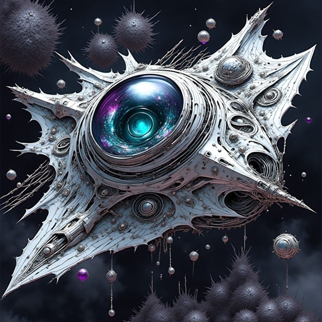 Futuristic Spaceship with Mechanical Eye and Wings