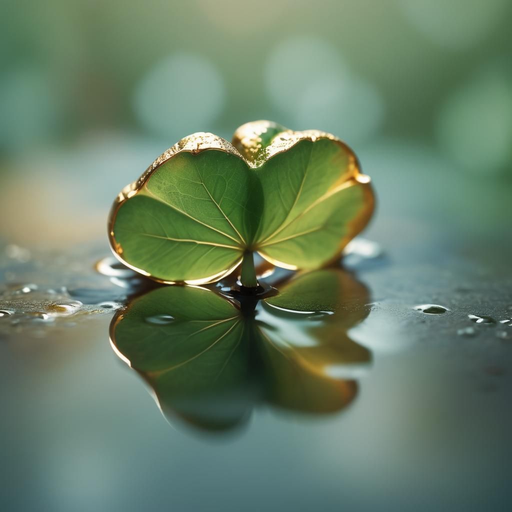 Four-Leaf Clover Reflected on Molar in Golden Hour
