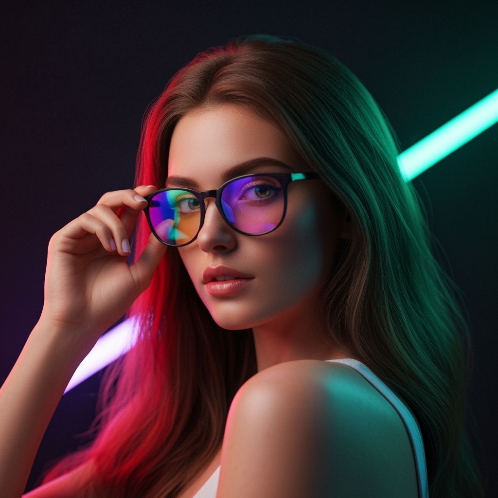 Photorealistic Woman in Studio with Reflections