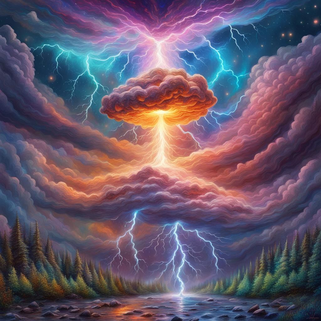 Cosmic Thunderstorm in Astral Holographic Illustration