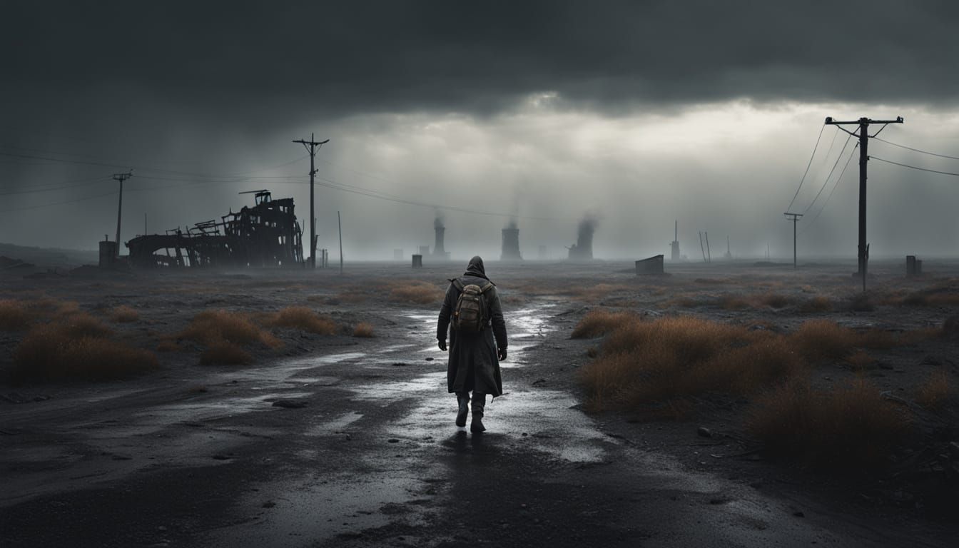 Lone Survivor in Desolate Post-Apocalyptic Wasteland