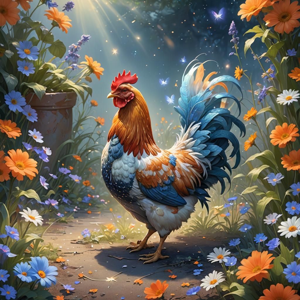 Chicken Gardener of Star-Flowers: Fantasy Concept Art