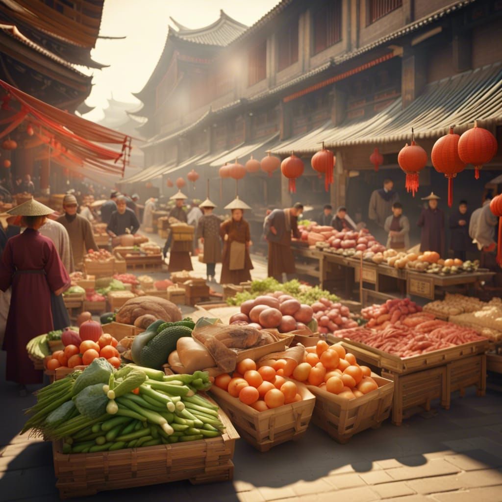 Ancient Chinese Farmers Market during Tang Dynasty