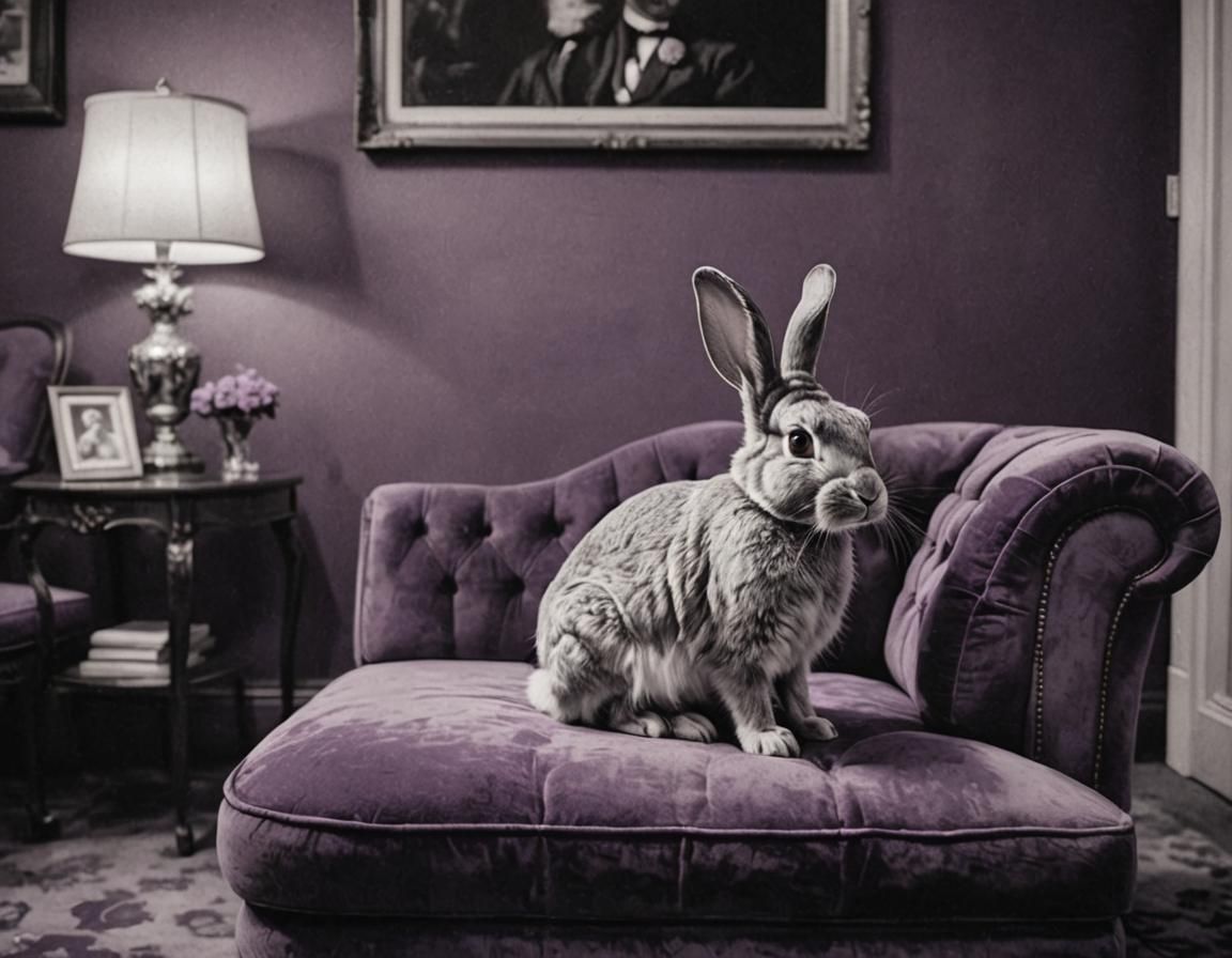 Monochromatic Purple Rabbit in Lounge Parlor