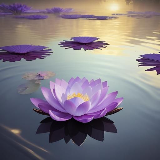 White and Pink Lotus Flowers on Pond: Detailed Matte Paintin...