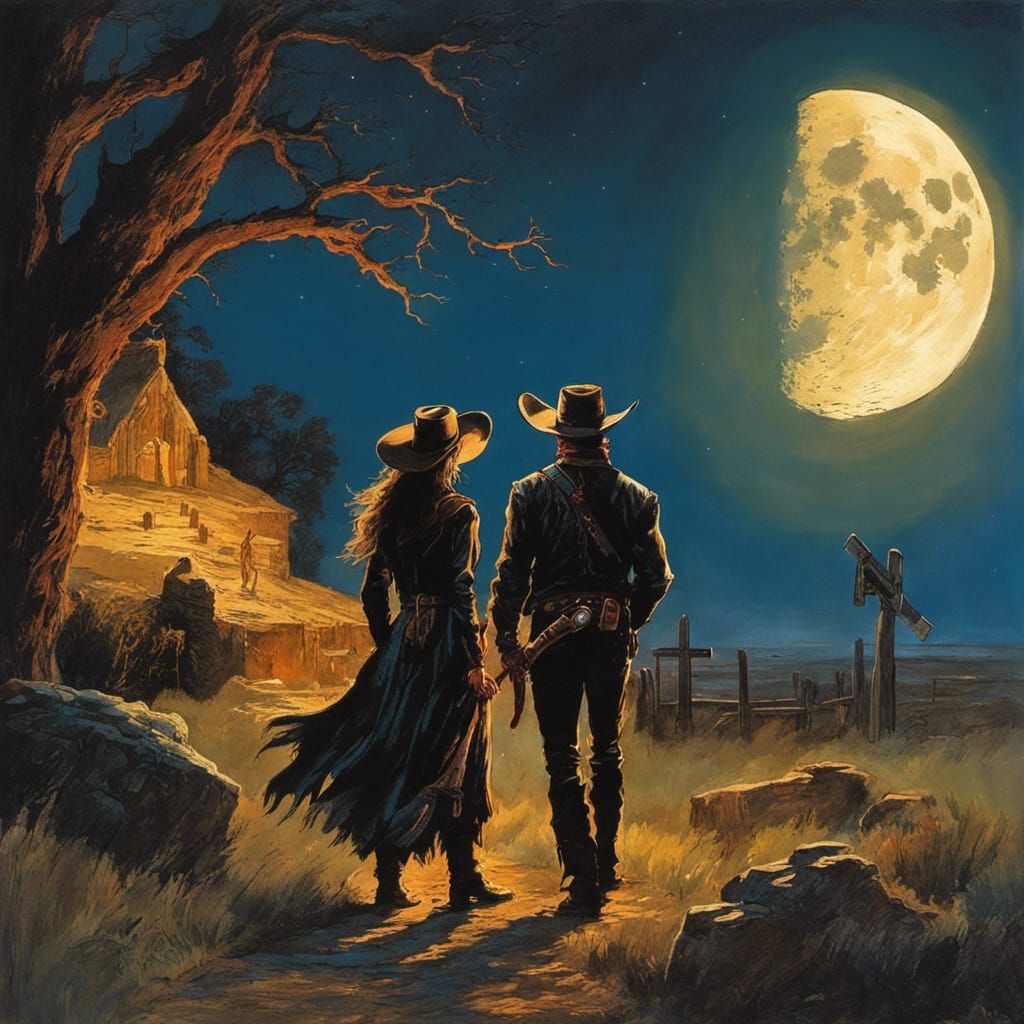 Cowboy and cowgirl looking for the treasure