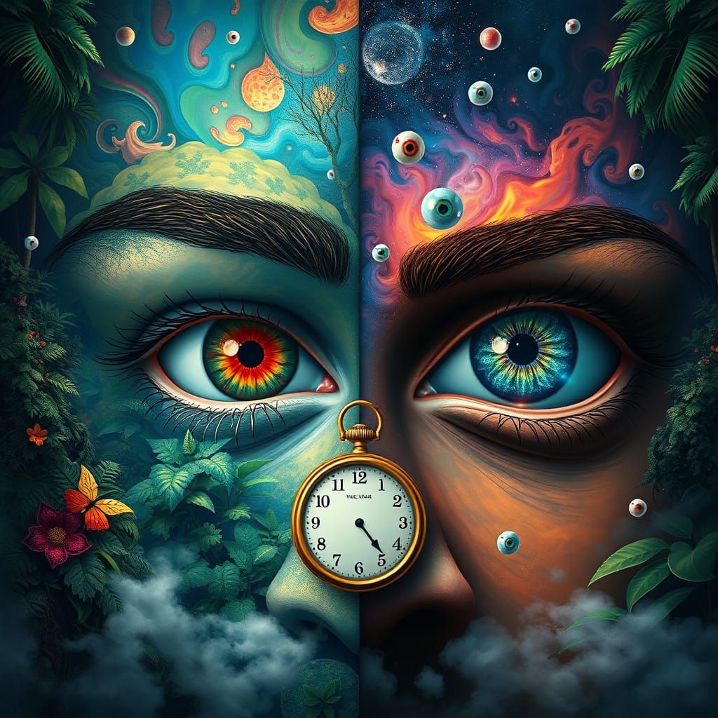 Surrealist Spilt Screen of Dreamscapes with Eyes